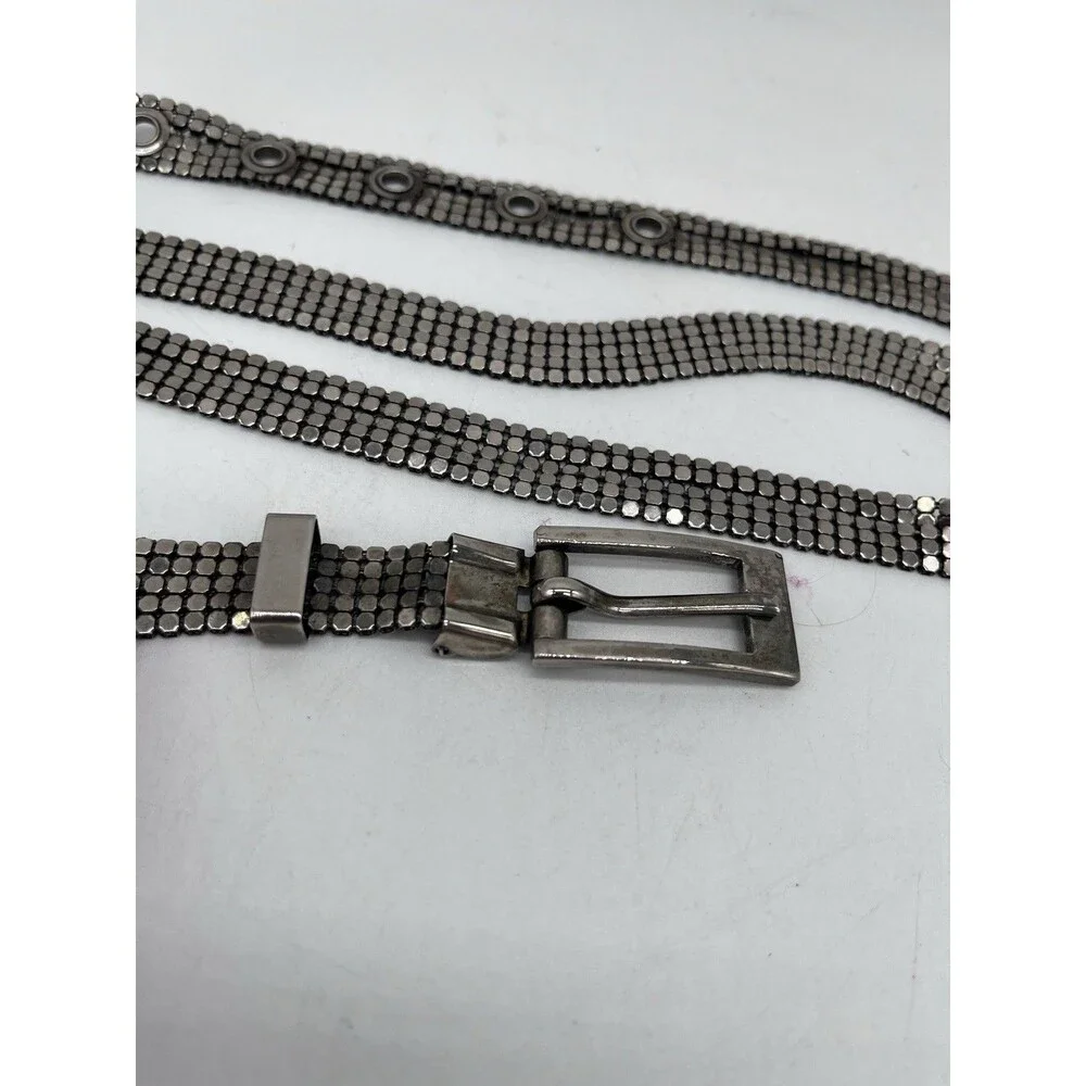 Vintage Disco Silver Tone Chainmail Mesh Belt - Size 31